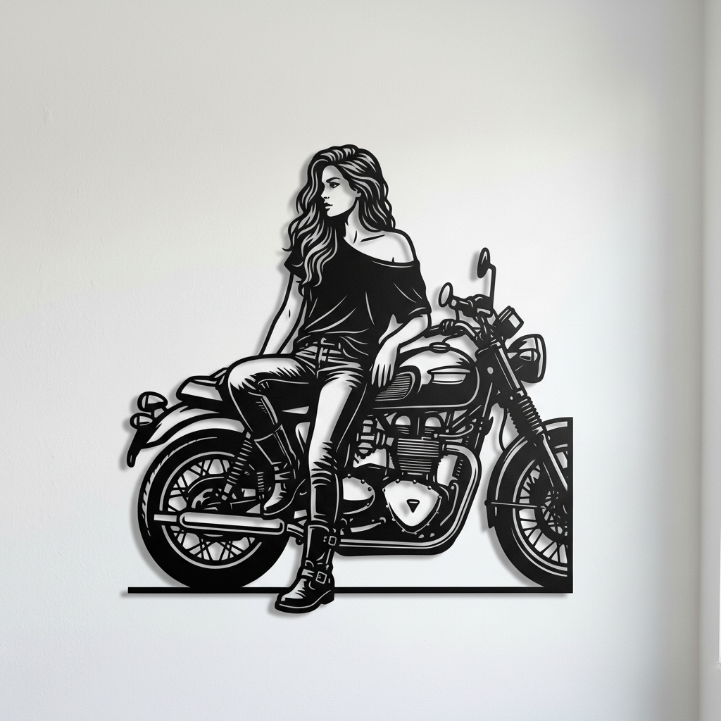 Bikerin auf dem Motorrad Metall Wanddeko – Bild 11