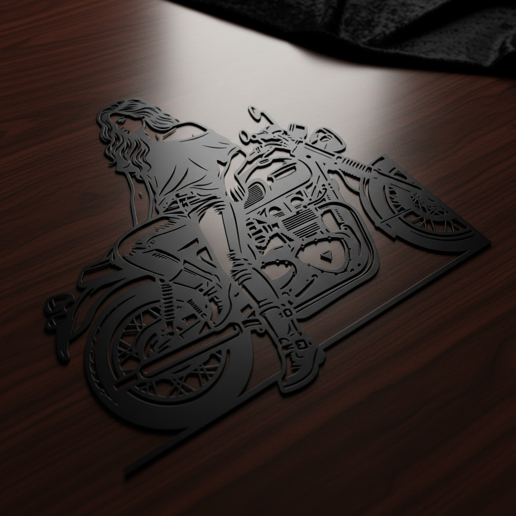 Bikerin auf dem Motorrad Metall Wanddeko – Bild 13