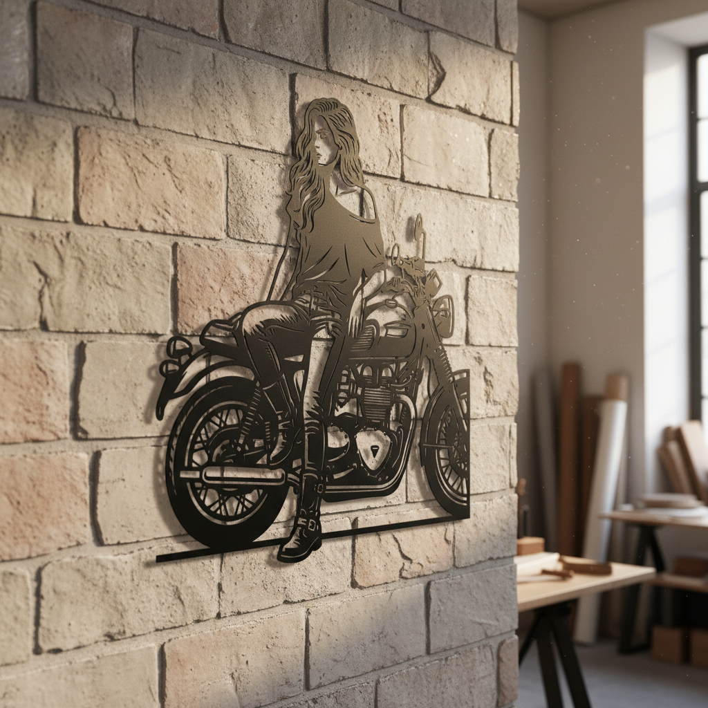 Bikerin auf dem Motorrad Metall Wanddeko – Bild 14