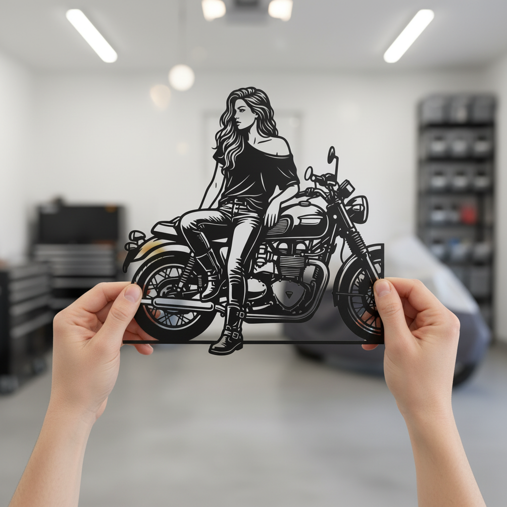 Bikerin auf dem Motorrad Metall Wanddeko – Bild 15