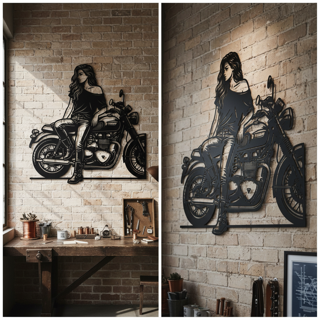 Bikerin auf dem Motorrad Metall Wanddeko – Bild 16