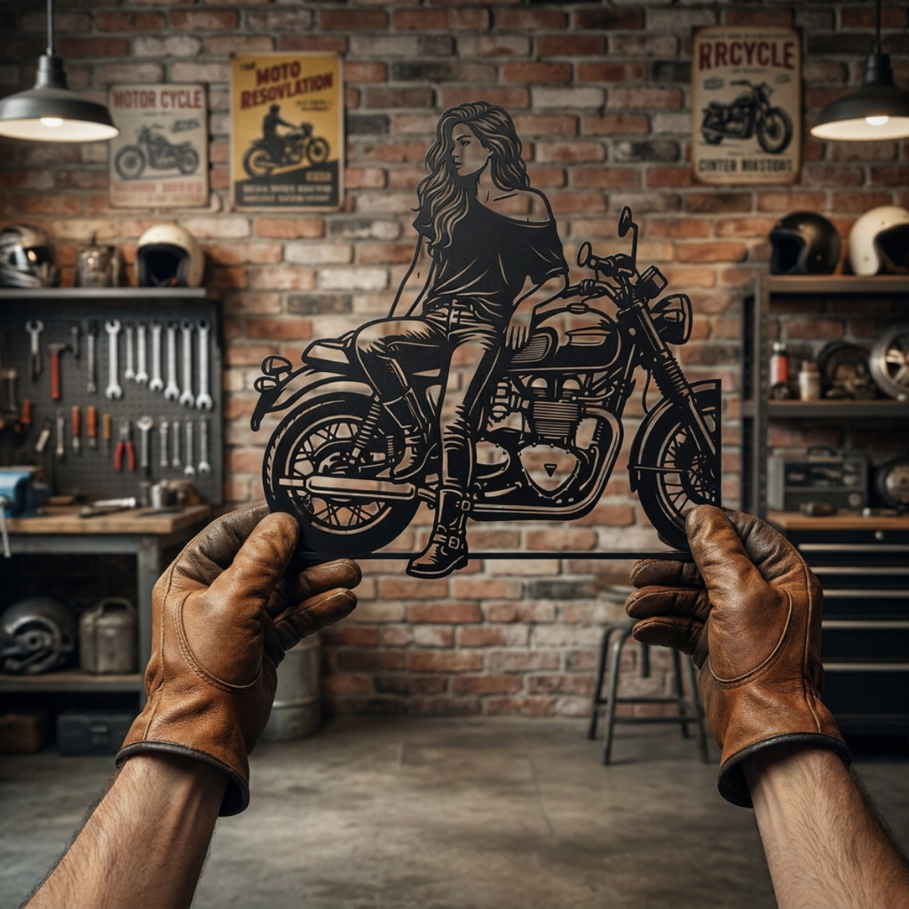 Bikerin auf dem Motorrad Metall Wanddeko – Bild 18