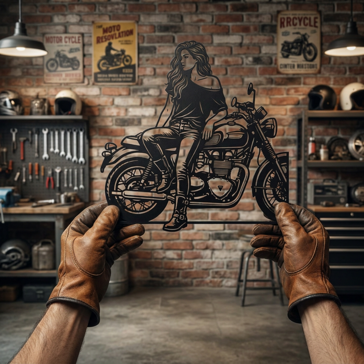 Bikerin auf dem Motorrad Metall Wanddeko – Bild 18