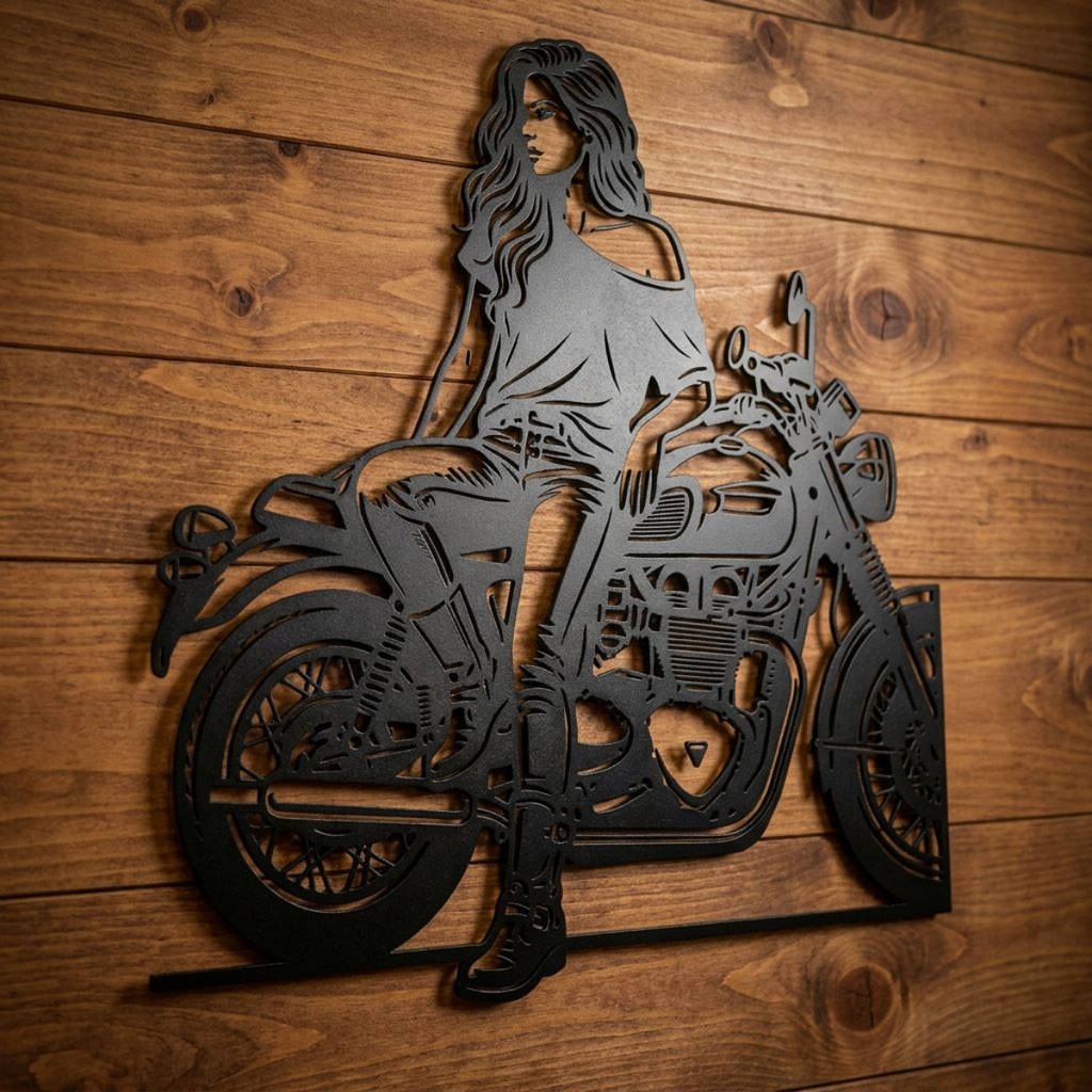 Bikerin auf dem Motorrad Metall Wanddeko – Bild 19