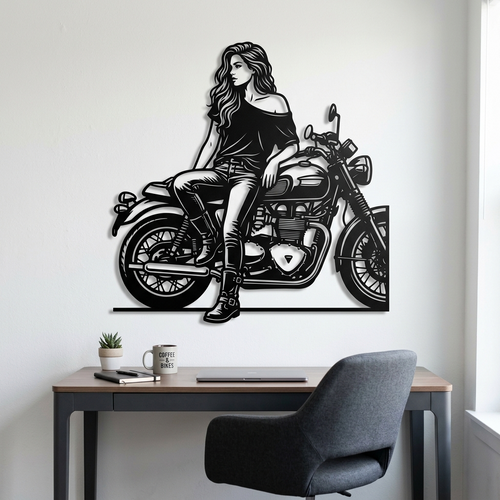 Bikerin auf dem Motorrad Metall Wanddeko – Bild 2