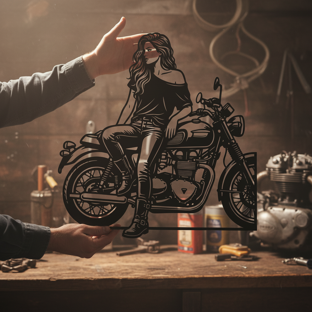 Bikerin auf dem Motorrad Metall Wanddeko – Bild 3