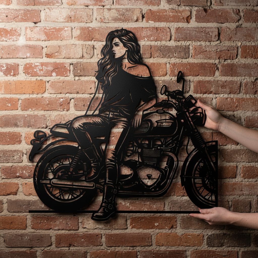 Bikerin auf dem Motorrad Metall Wanddeko – Bild 5
