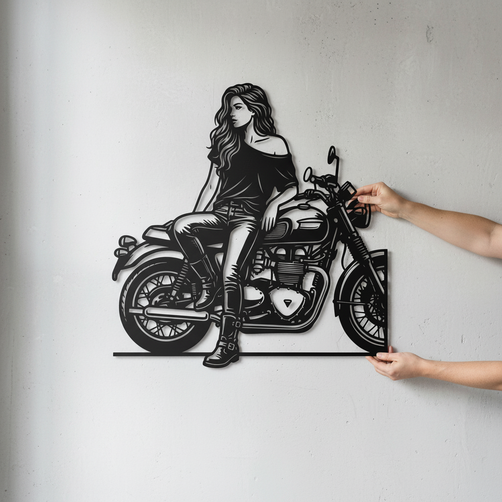 Bikerin auf dem Motorrad Metall Wanddeko – Bild 6