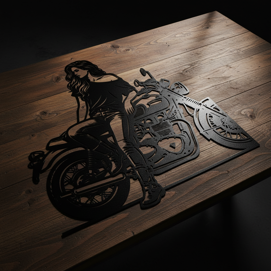 Bikerin auf dem Motorrad Metall Wanddeko – Bild 7
