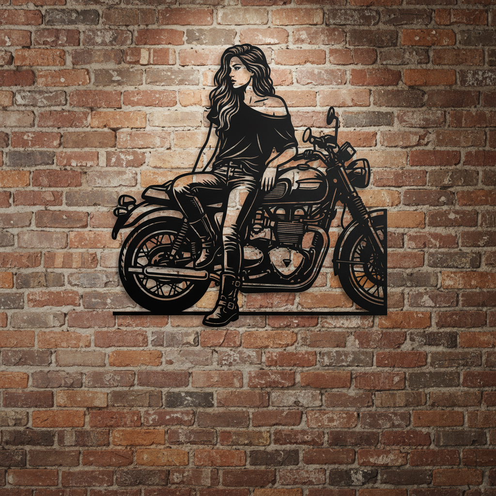 Bikerin auf dem Motorrad Metall Wanddeko – Bild 8