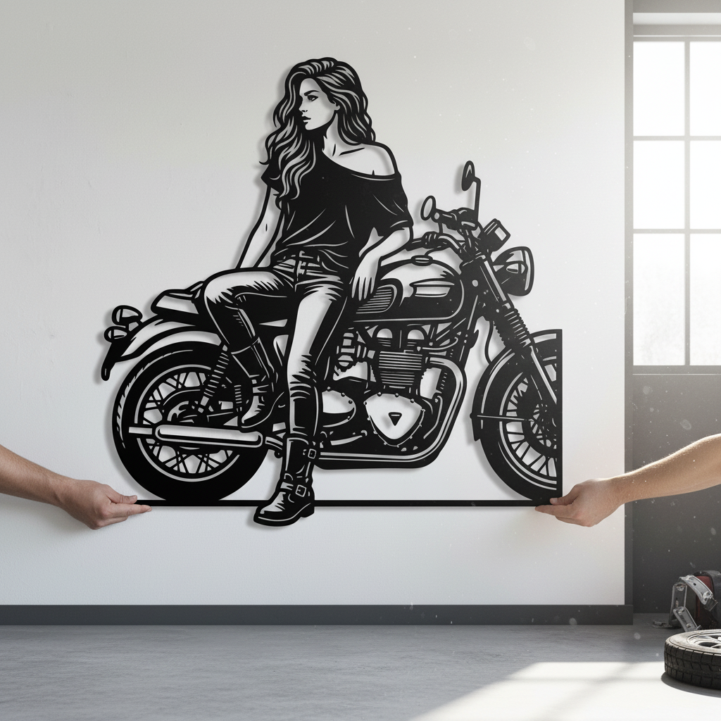 Bikerin auf dem Motorrad Metall Wanddeko – Bild 9