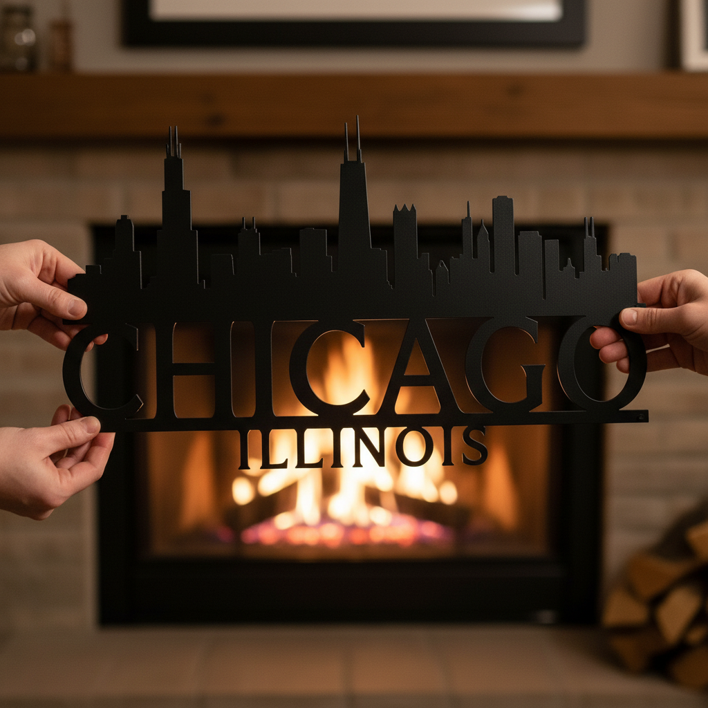 Chicago Illinois skyline metal wall art with skyscraper silhouette in black steel – image 16