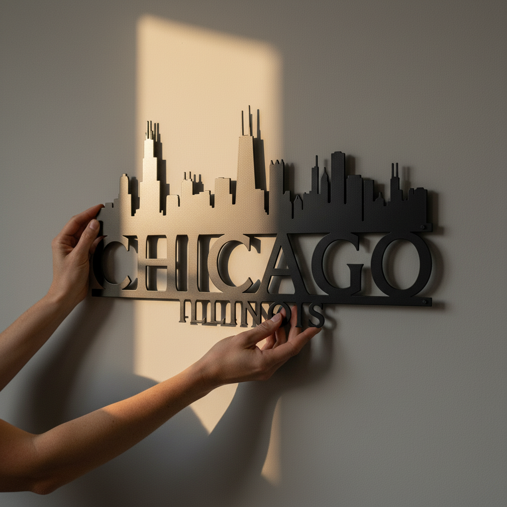 Chicago Illinois skyline metal wall art with skyscraper silhouette in black steel – image 6