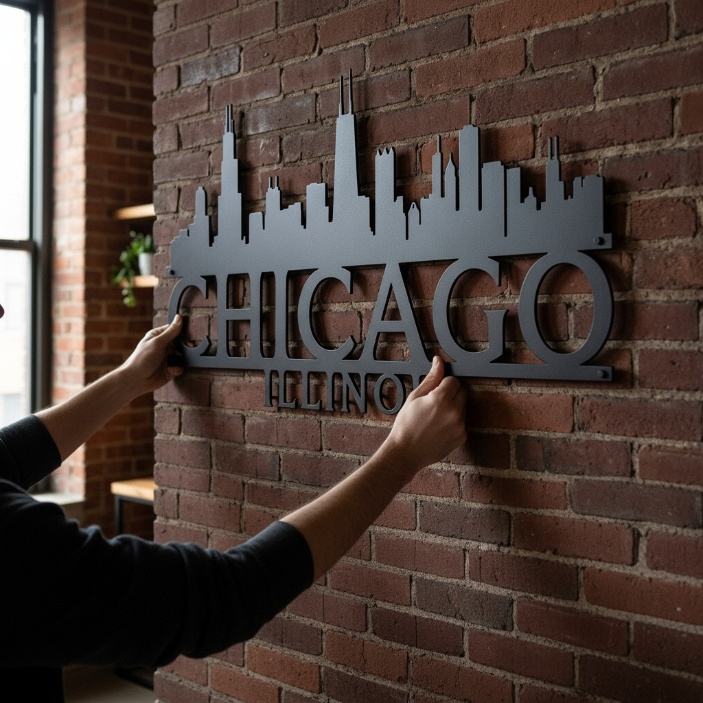 Chicago Illinois skyline metal wall art with skyscraper silhouette in black steel – image 9