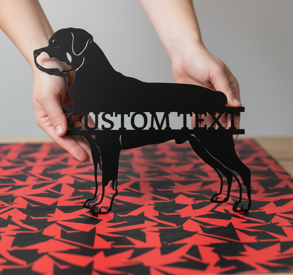 Personalisiertes Rottweiler Metallschild mit Hundenamen aus schwarzem Stahl – Bild 2