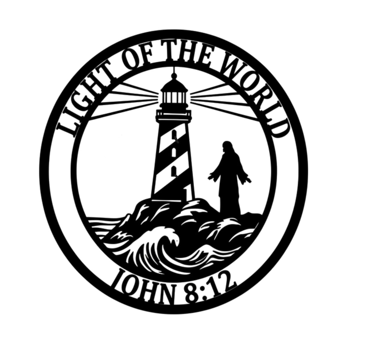 Light of the World Johannes 8,12 Leuchtturm Jesus Metallschild rund – Bild 1