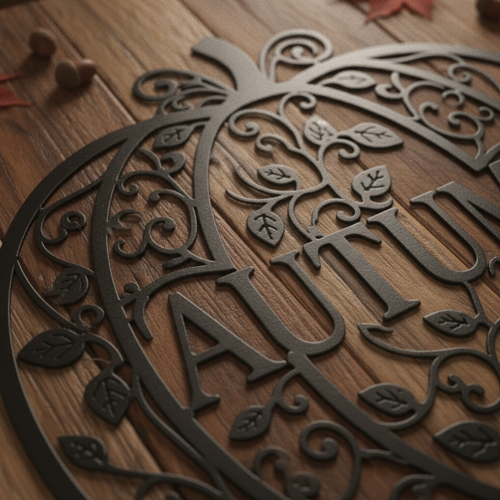 Fall pumpkin metal wall art with filigree vines and autumn leaves in black steel – image 6