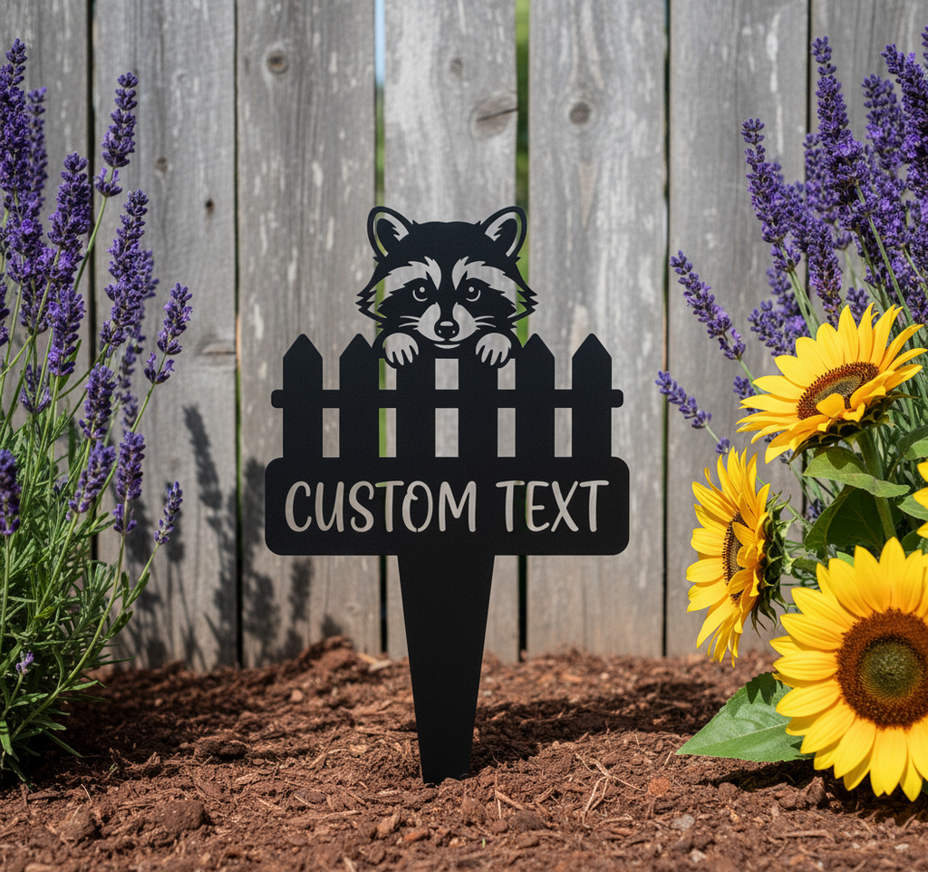 Personalisierter Gartenstecker Waschbär mit Namen aus schwarzem Stahl – Bild 3