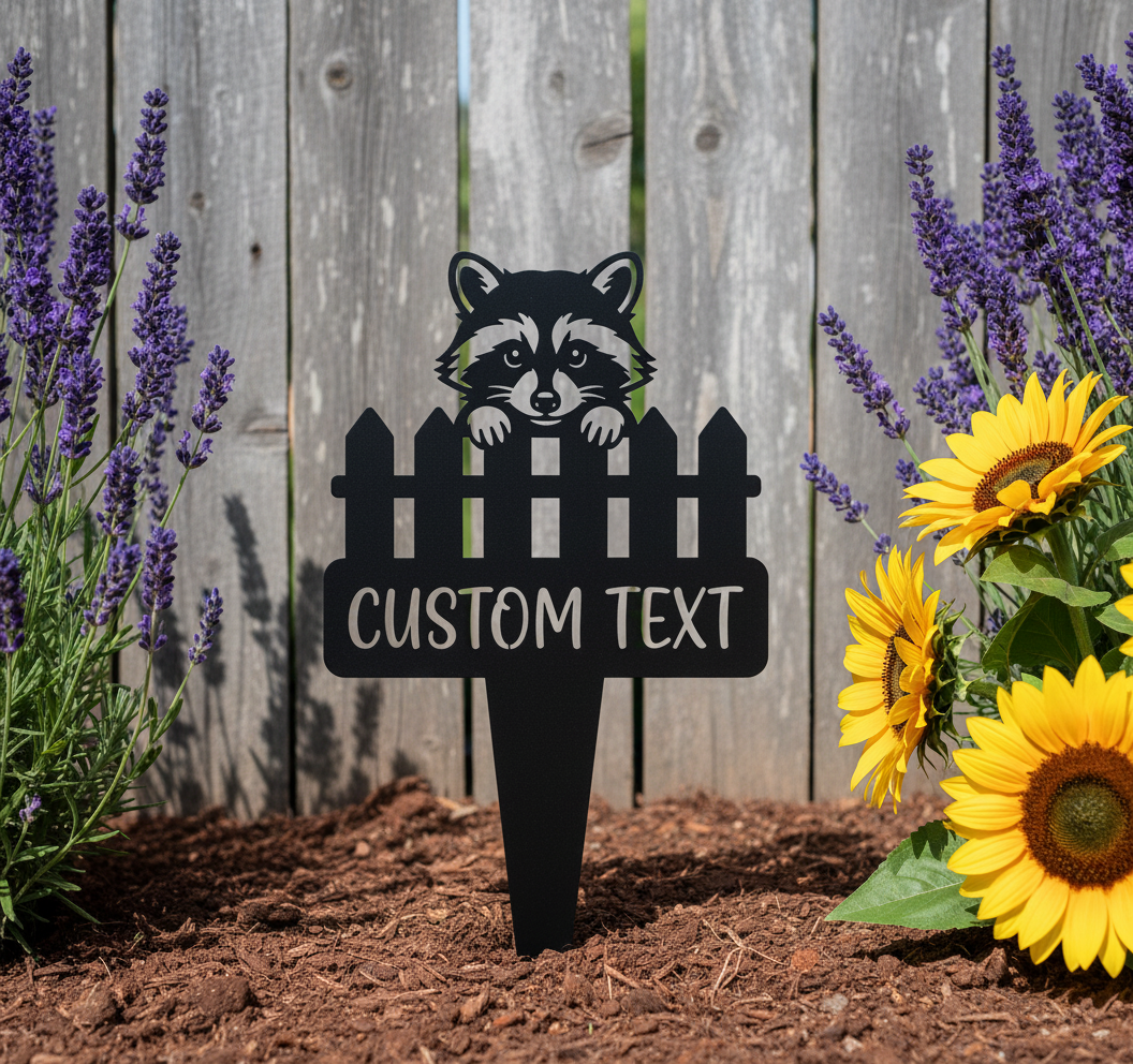 Personalisierter Gartenstecker Waschbär mit Namen aus schwarzem Stahl – Bild 3