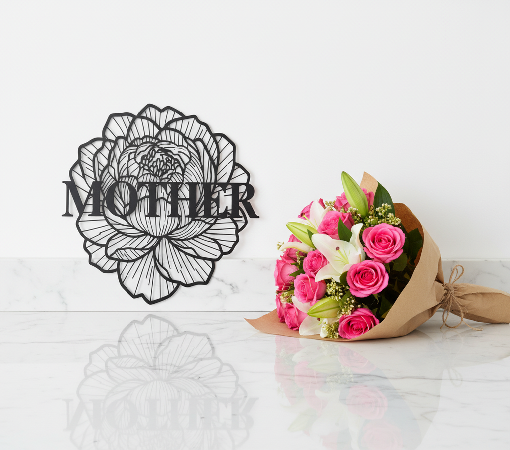 Personalisiertes Mama Metallschild mit Blumen und Namen aus schwarzem Stahl – Bild 6