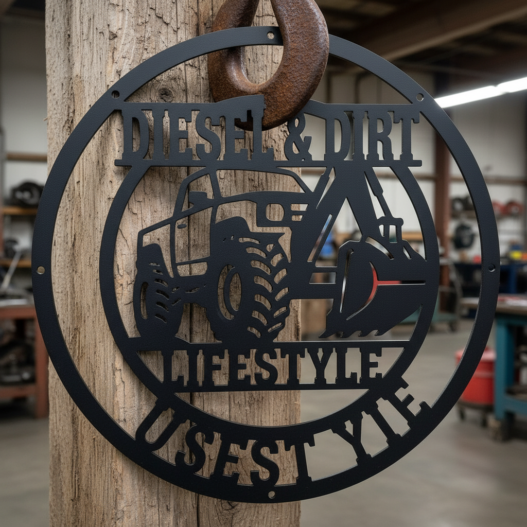 Personalized excavator metal sign Diesel and Dirt with name in black steel – image 9