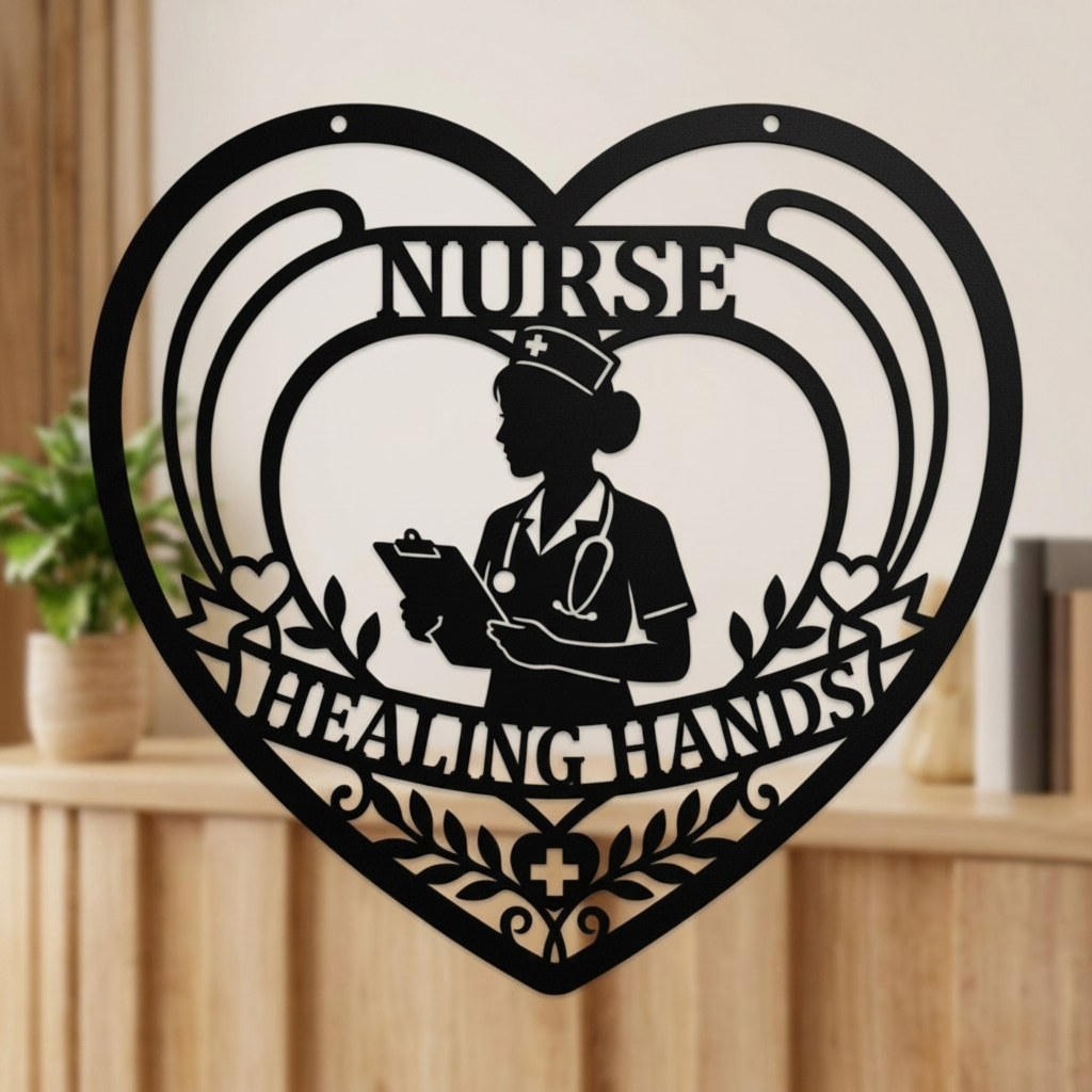 Heilende Hände Pflege Metall Wanddeko – Krankenschwester Metallschild aus Stahl, Geschenk für Pflegekräfte