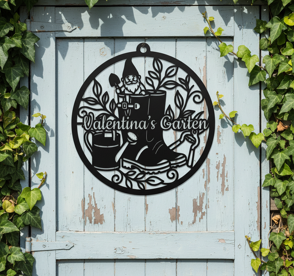 Personalisiertes Gartenschild mit Namen als Gartendeko aus schwarzem Stahl – Bild 7