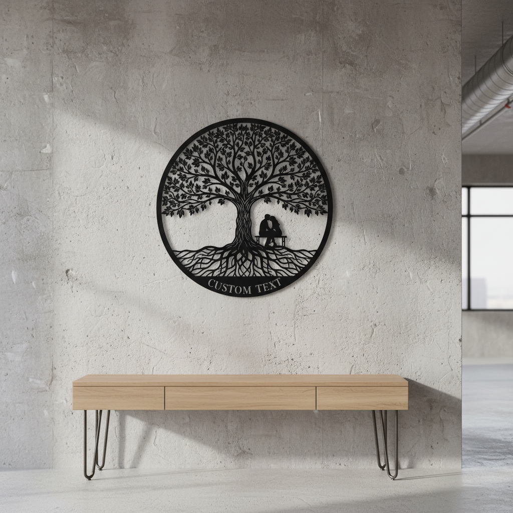 Personalisiertes Paar Lebensbaum Metallschild rund – Bild 5