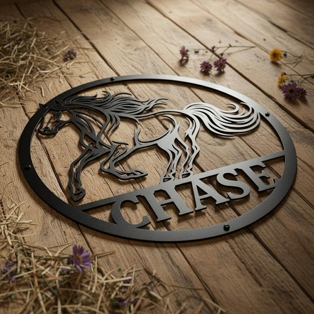 Personalisiertes Stallschild rund mit galoppierendem Pferd – Bild 8