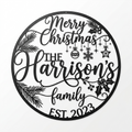 Personalisiertes Familienschild Merry Christmas mit Familienname aus schwarzem Stahl