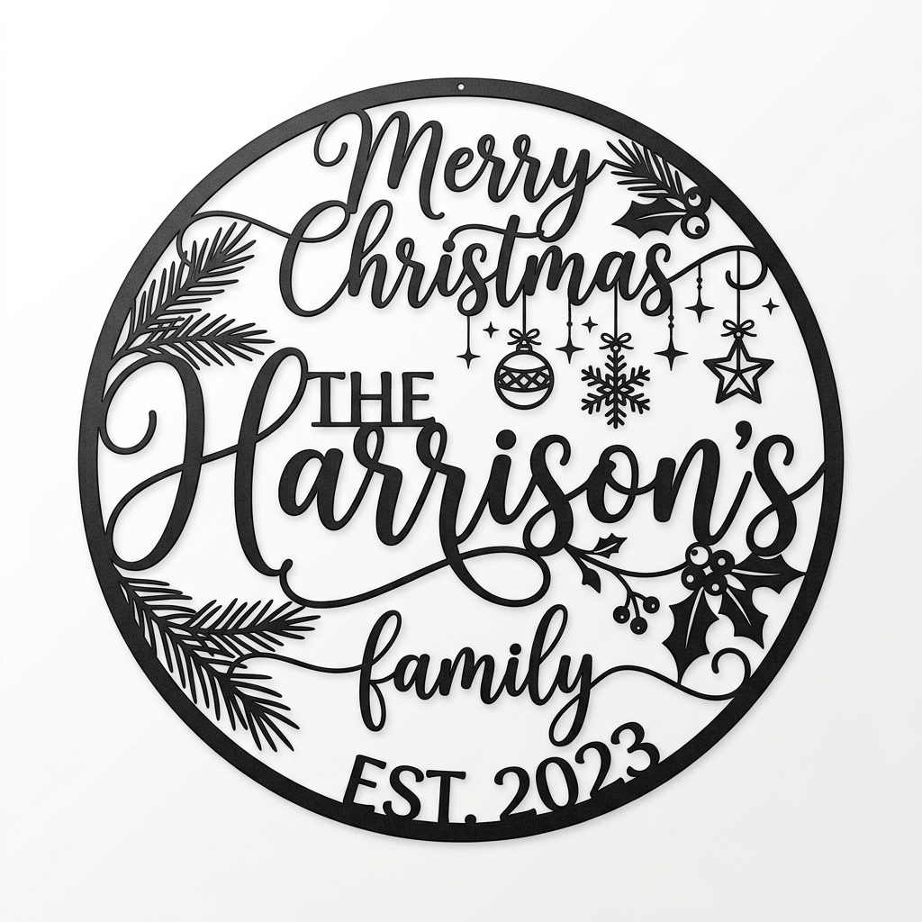 Personalisiertes Merry Christmas Familienschild – Bild 1