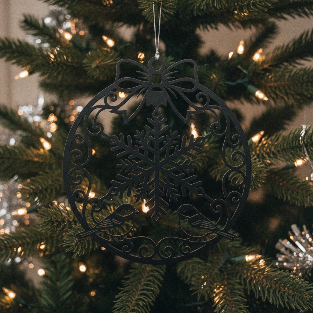 Schneeflocke mit Meisen Weihnachtsornament aus Metall – Bild 6