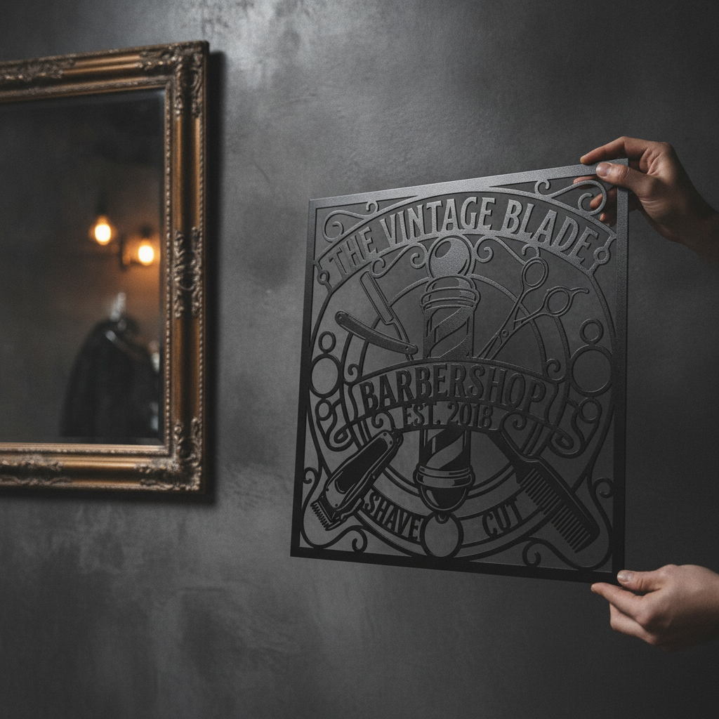 Personalisiertes Barbershop Metallschild quadratisch im Vintage Stil – Bild 5