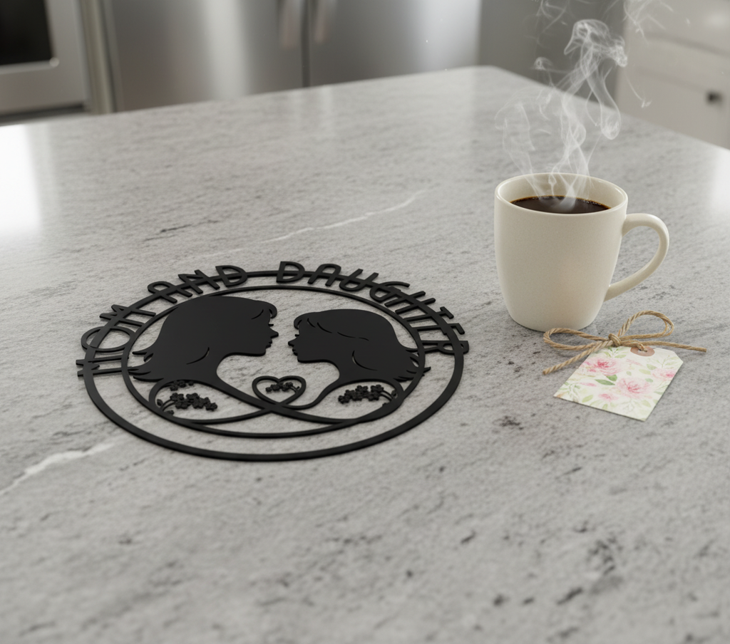Personalisiertes Mama und Tochter Silhouette Metallschild rund mit Herz – Bild 8