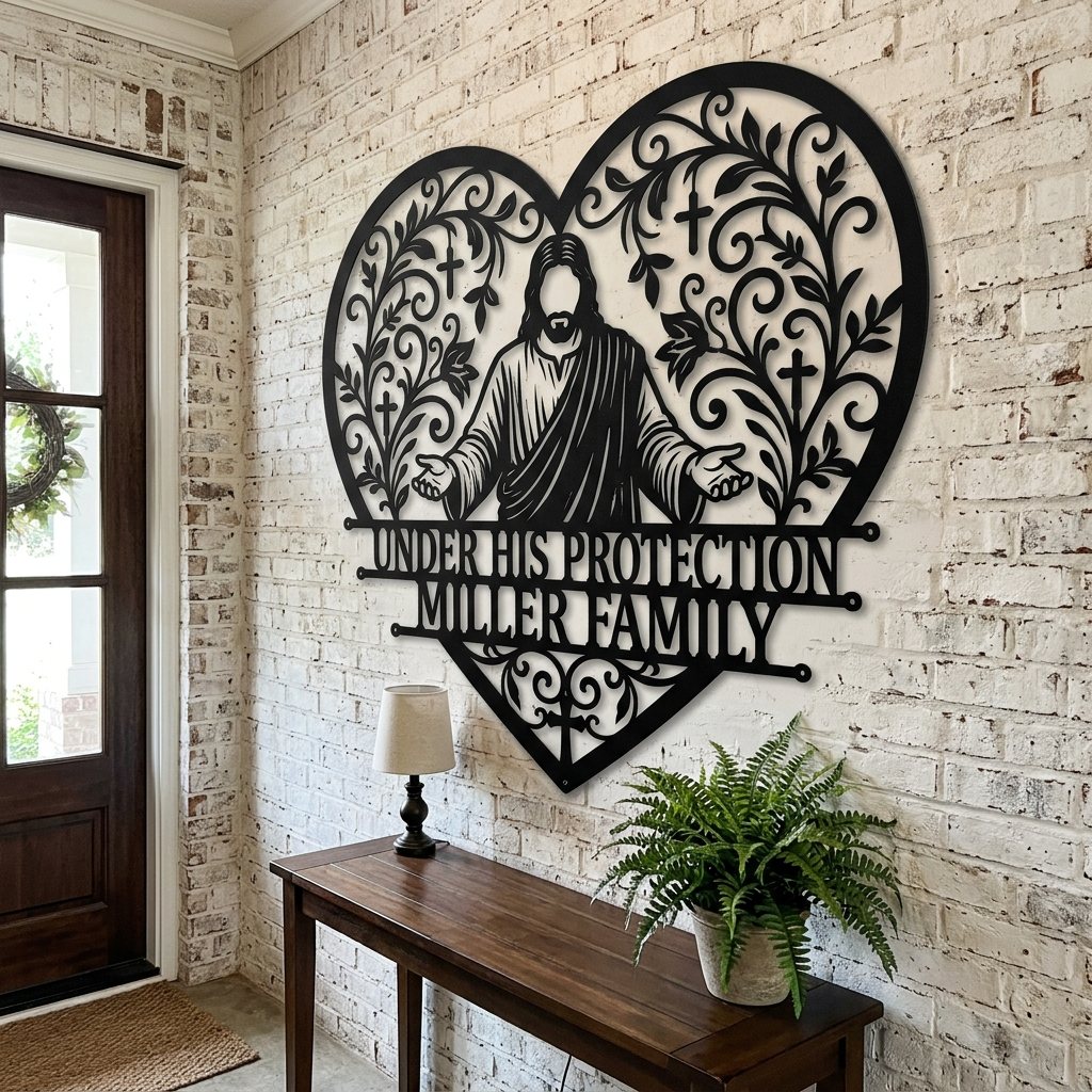 Personalized Jesus heart Christian metal sign with name in black steel