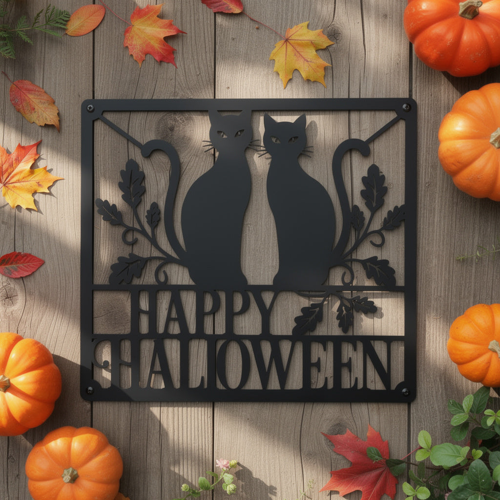 Happy Halloween schwarze Katzen Metallschild