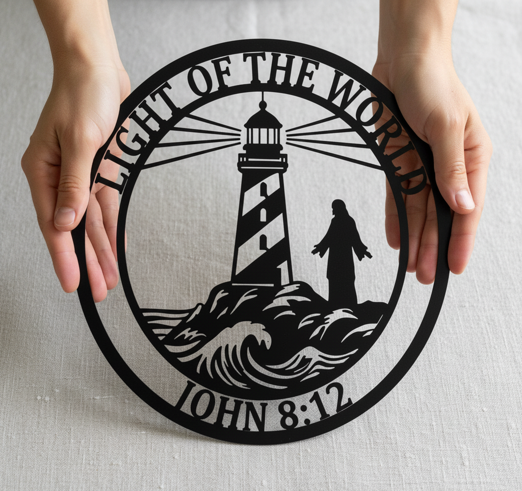 Light of the World Johannes 8,12 Leuchtturm Jesus Metallschild rund – Bild 8