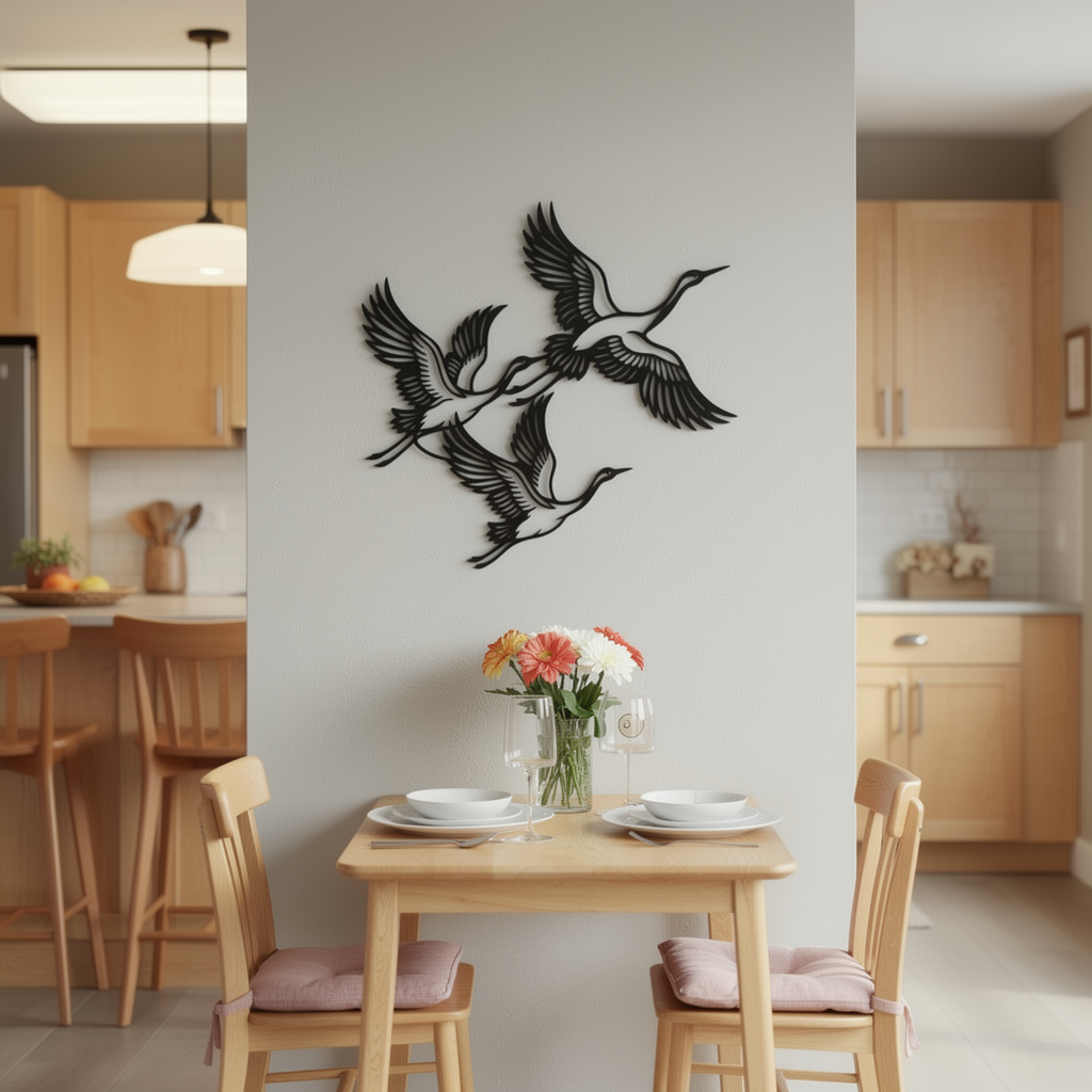 Fliegende Kraniche Vogelschwarm Metall Wanddeko – Bild 1
