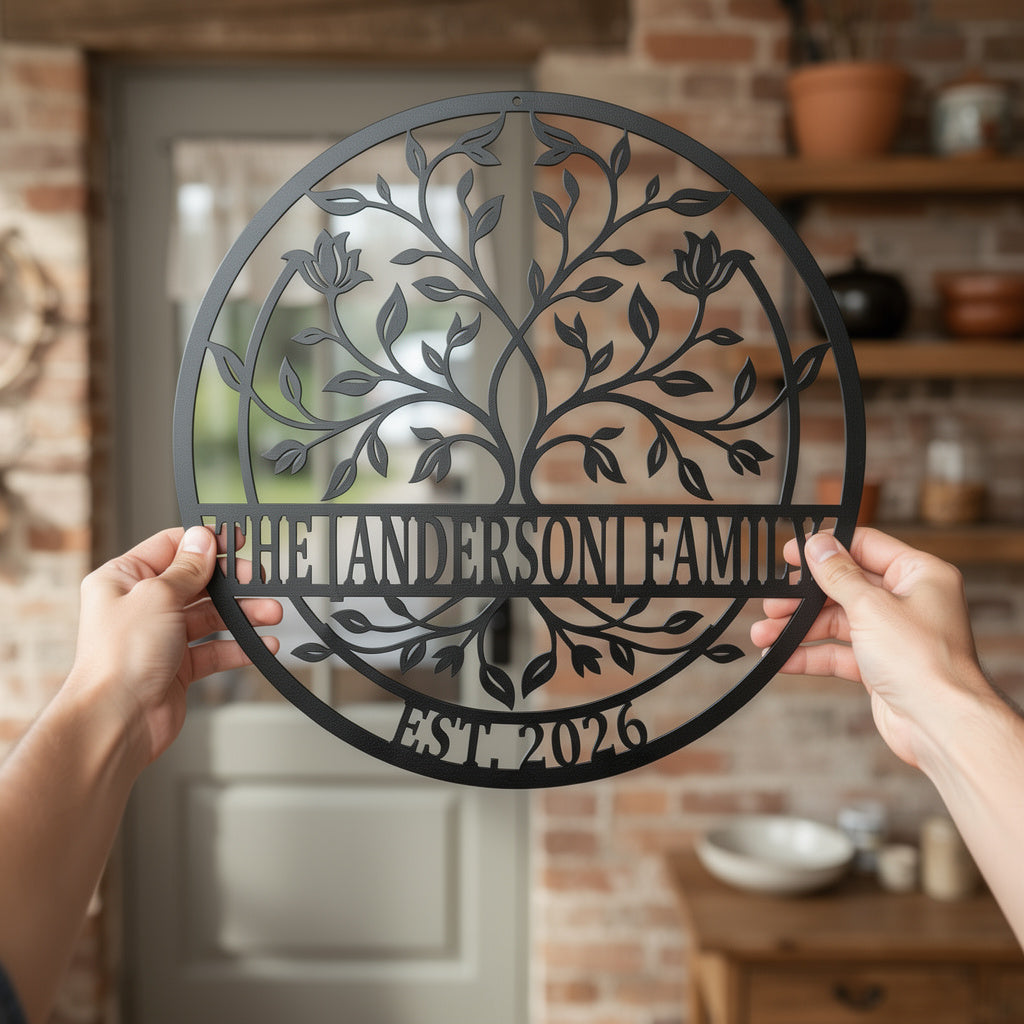 Personalisiertes Lebensbaum Familienschild rund mit Namen – Bild 3