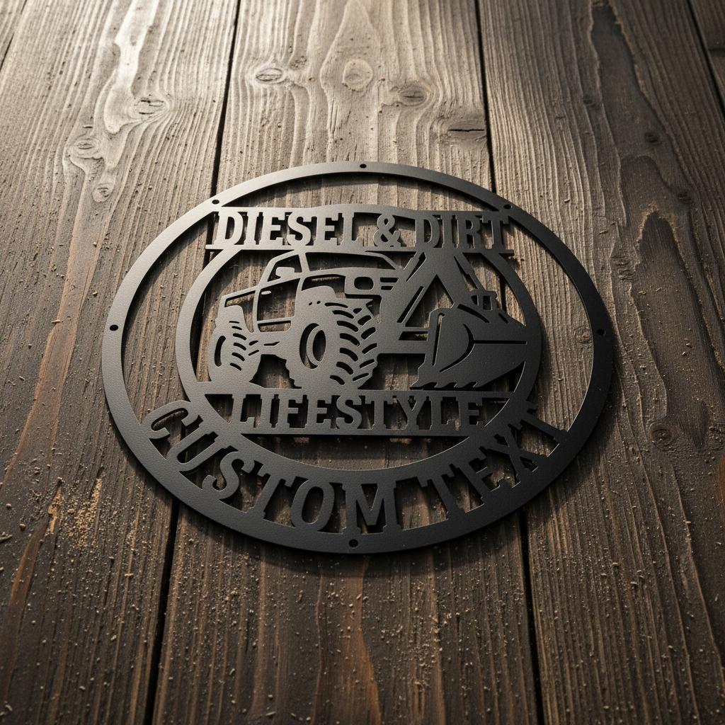 Personalized excavator metal sign Diesel and Dirt with name in black steel – image 7