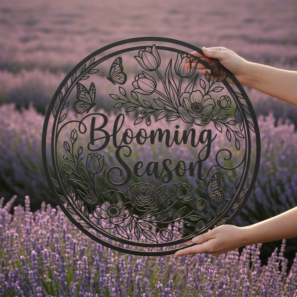 Blooming Season Blumen und Schmetterlinge Metallschild rund – Bild 9