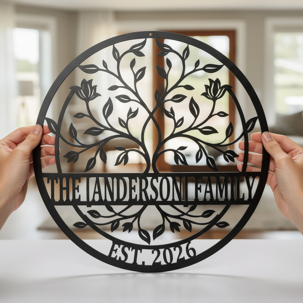 Personalisiertes Lebensbaum Familienschild rund mit Namen – Bild 4