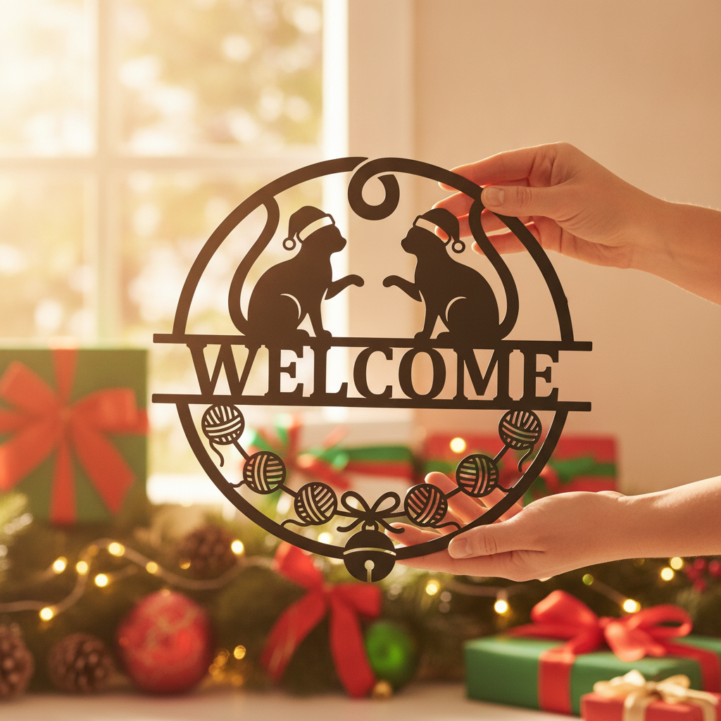 Personalisiertes Weihnachtskatze Willkommensschild – Bild 5