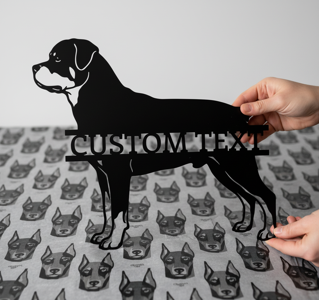Personalisiertes Rottweiler Metallschild mit Hundenamen aus schwarzem Stahl – Bild 4