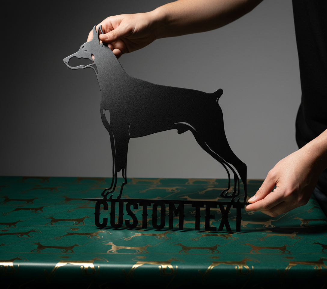 Personalisiertes Dobermann Metallschild mit stehendem Hund und Namen aus Stahl – Bild 7