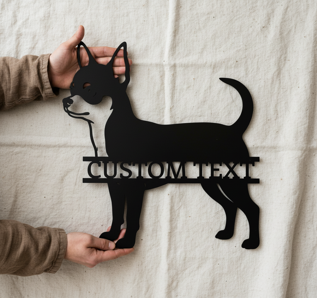 Personalized Chihuahua metal sign with dog name in black steel – image 3