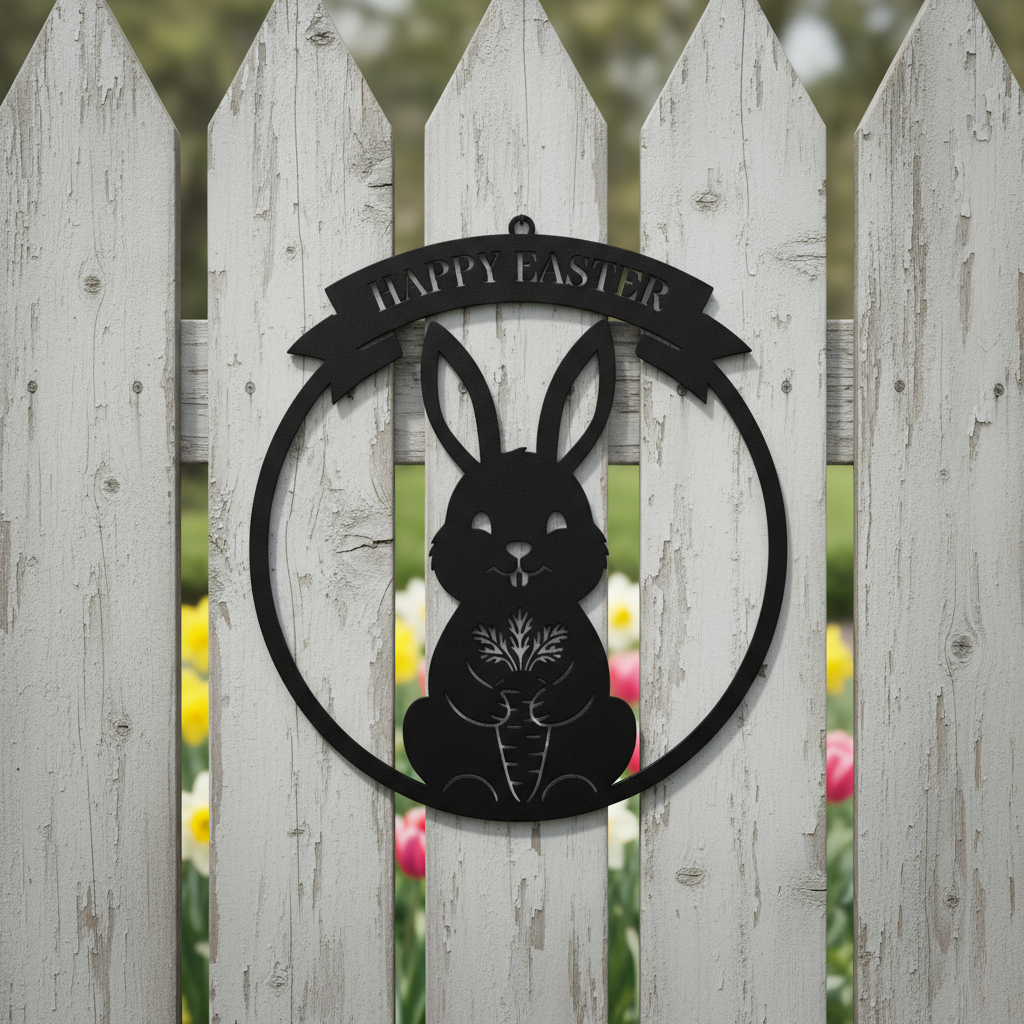 Happy Easter Osterhase mit Karotte rundes Metallschild – Bild 5