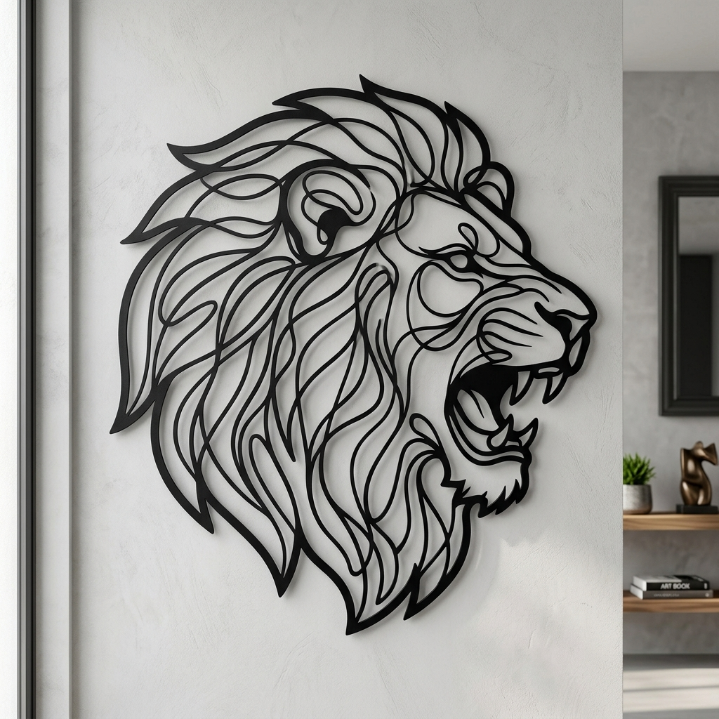 Personalized roaring lion head metal sign with name in black steel