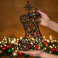 Christmas stocking metal sign with candy cane and star in black steel