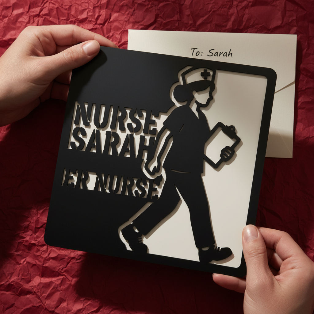 Personalized square nurse metal sign with clipboard, stethoscope and name in black steel – image 10